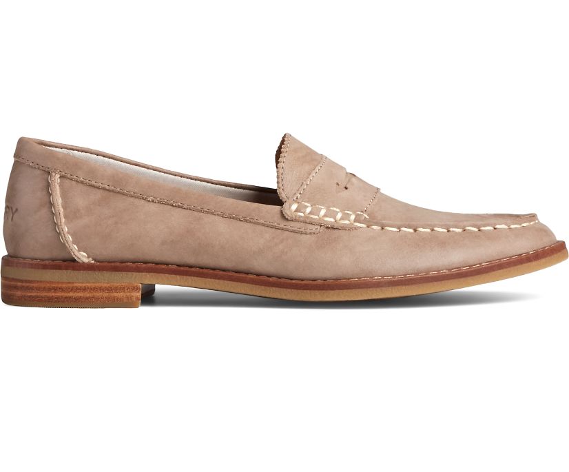 Sperry Seaport Penny Starlight Leather Loafers - Women's Loafers - Khaki [VO2601874] Sperry Ireland